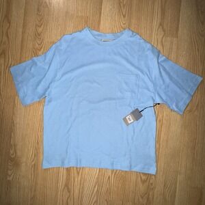 Amongst Others Men' s Drop Shoulder Boxy Fit T-Shirt Blue Ribbed Large Shirt NWT